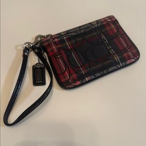 Coach Poppy Signature Stripe Tartan Plaid Wristlet